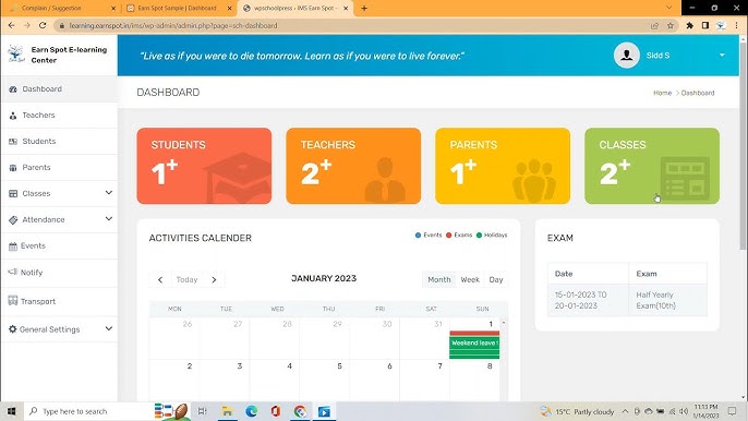 School Management Portal screenshot